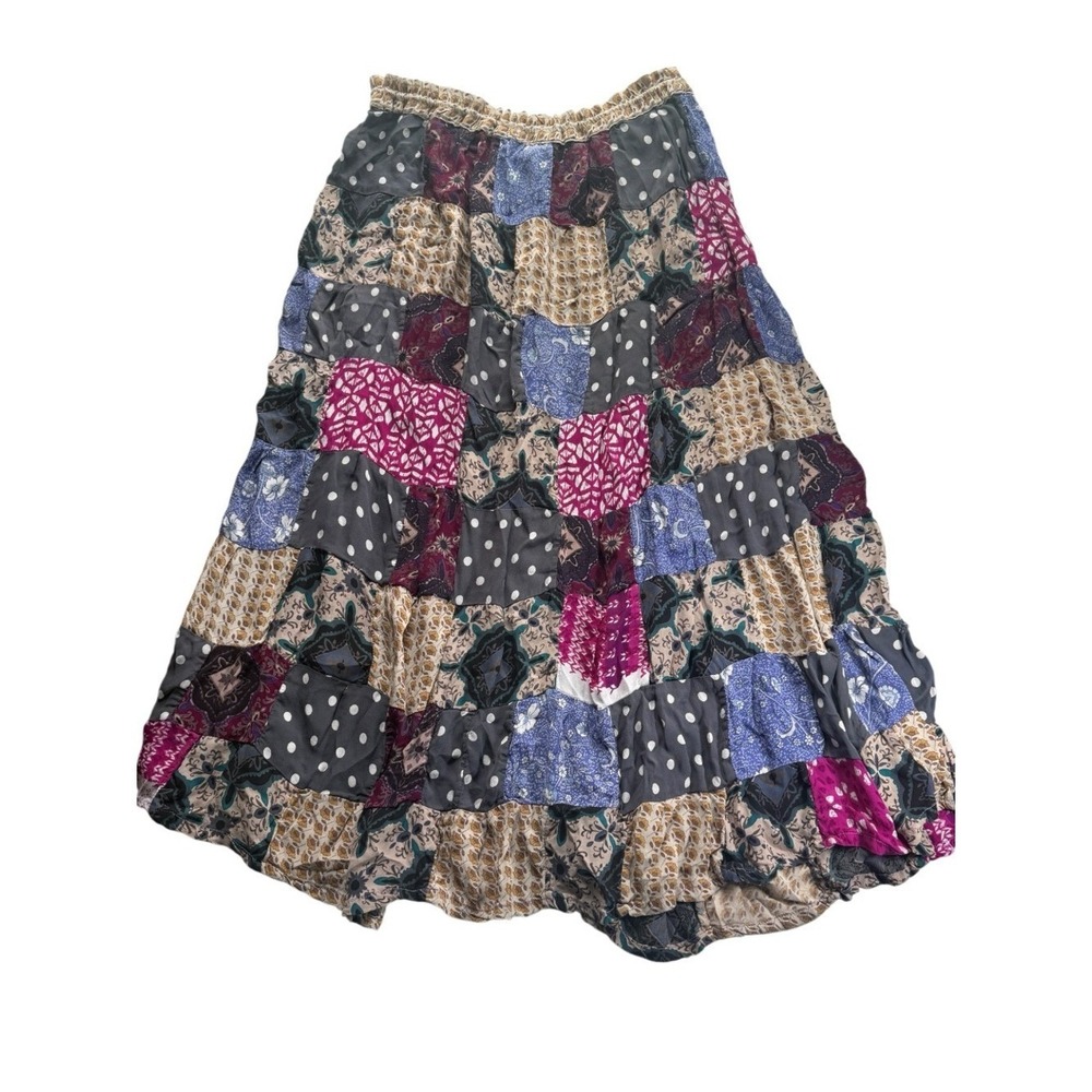 Y2K Boho Patchwork Tiered Maximalist Floral Maxi Skirt OS Shabby Chic Prairie - Picture 2 of 10